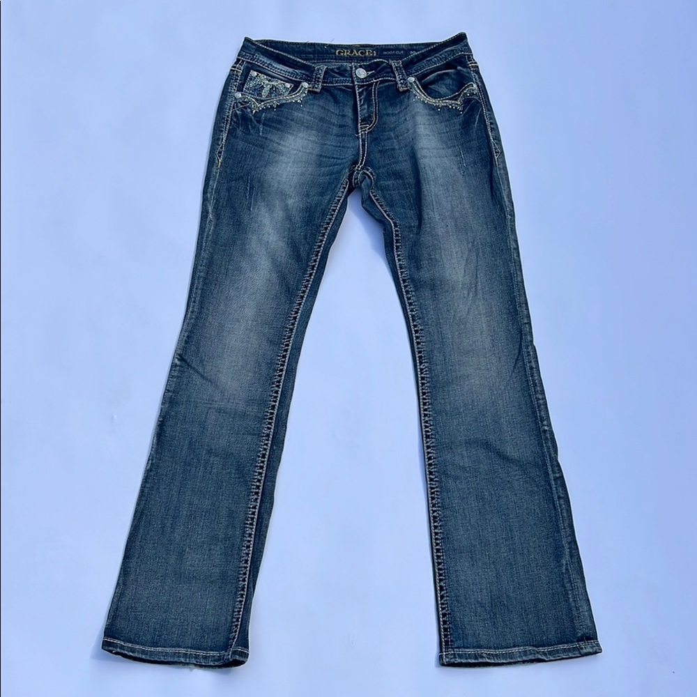 Grace In LA Women's Boot Cut Jeans - Dark Blue
